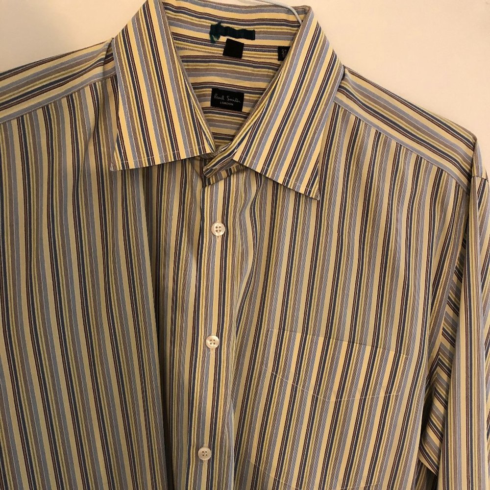 FINAL PRICE! Almost New Paul Smith Yellow Blue Brown Shirt Italy 18 Retail $325